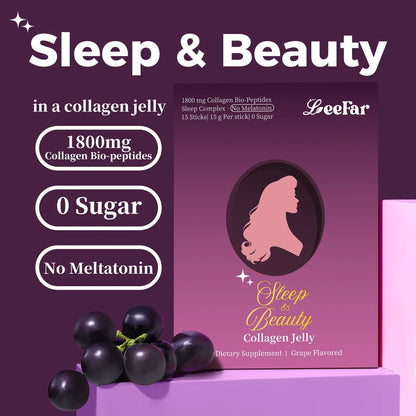 LeeFar Sleep & Beauty Collagen Jelly – 1800mg Bio-Peptides + Nighttime Blend – 15 Stick Packs
