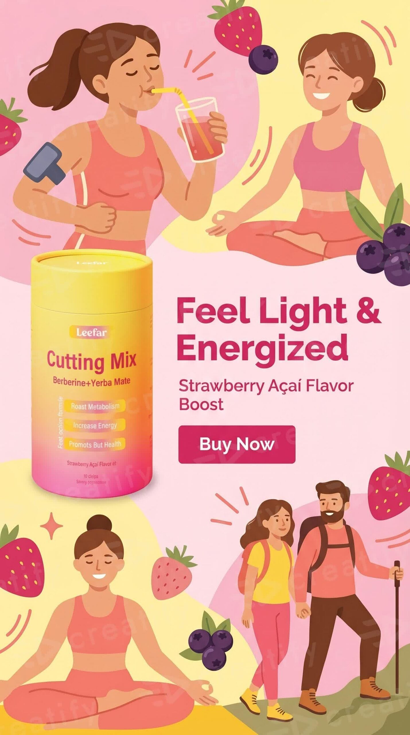 LeeFar Cutting Drink Mix – Strawberry Açaí Flavor – 21 Servings