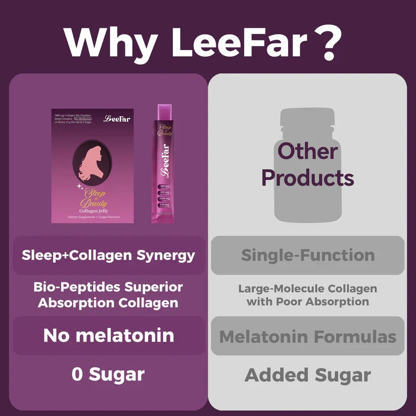 LeeFar Sleep & Beauty Collagen Jelly – 1800mg Bio-Peptides + Nighttime Blend – 15 Stick Packs