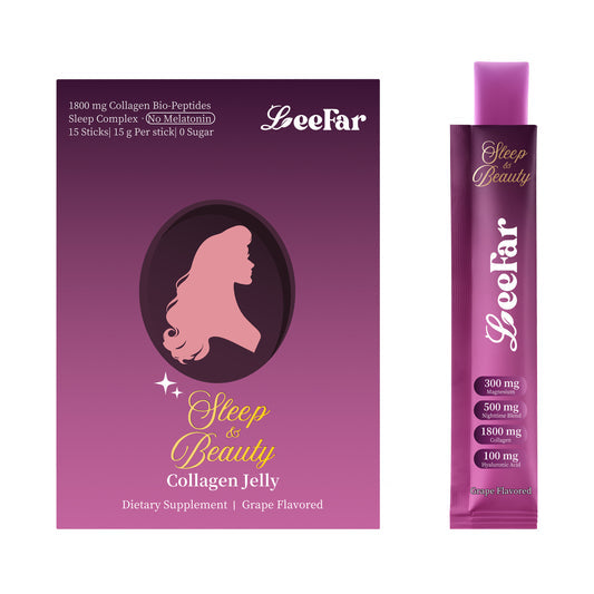 LeeFar Sleep & Beauty Collagen Jelly – 1800mg Bio-Peptides + Nighttime Blend – 15 Stick Packs