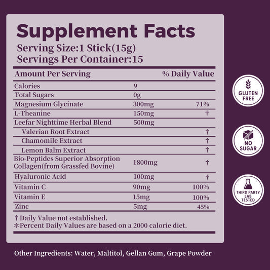 LeeFar Sleep & Beauty Collagen Jelly – 1800mg Bio-Peptides + Nighttime Blend – 15 Stick Packs