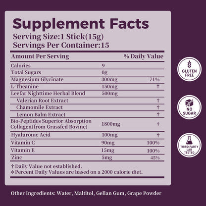 LeeFar Sleep & Beauty Collagen Jelly – 1800mg Bio-Peptides + Nighttime Blend – 15 Stick Packs