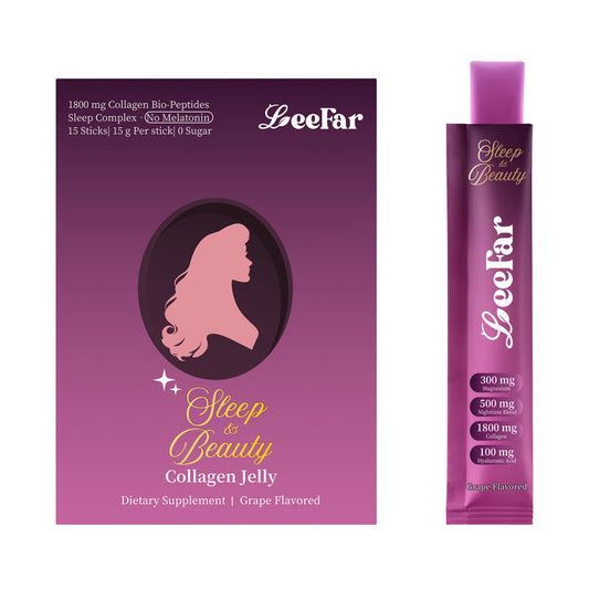 LeeFar Sleep & Beauty Collagen Jelly – 1800mg Bio-Peptides + Nighttime Blend – 15 Stick Packs